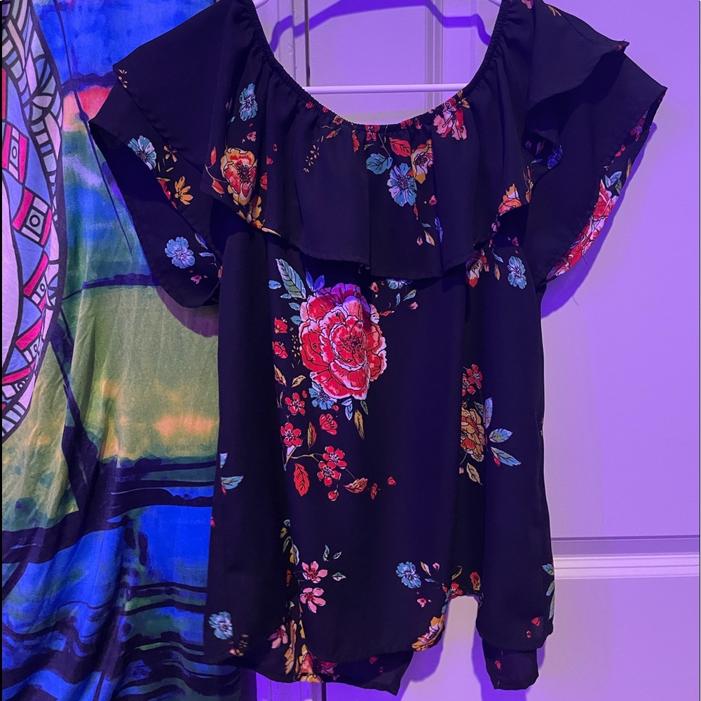 black and floral off the shoulder target brand shirt